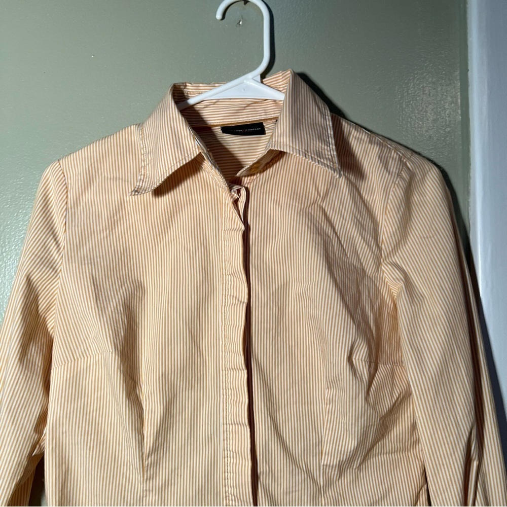 New York & Co Button Down Shirt Yellow White Pinstripes S - Picture 2 of 8